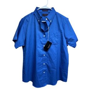 ULTRA CLUB Mens Blue Short Sleeve Button Down Shirt Wrinkle Resistant L G